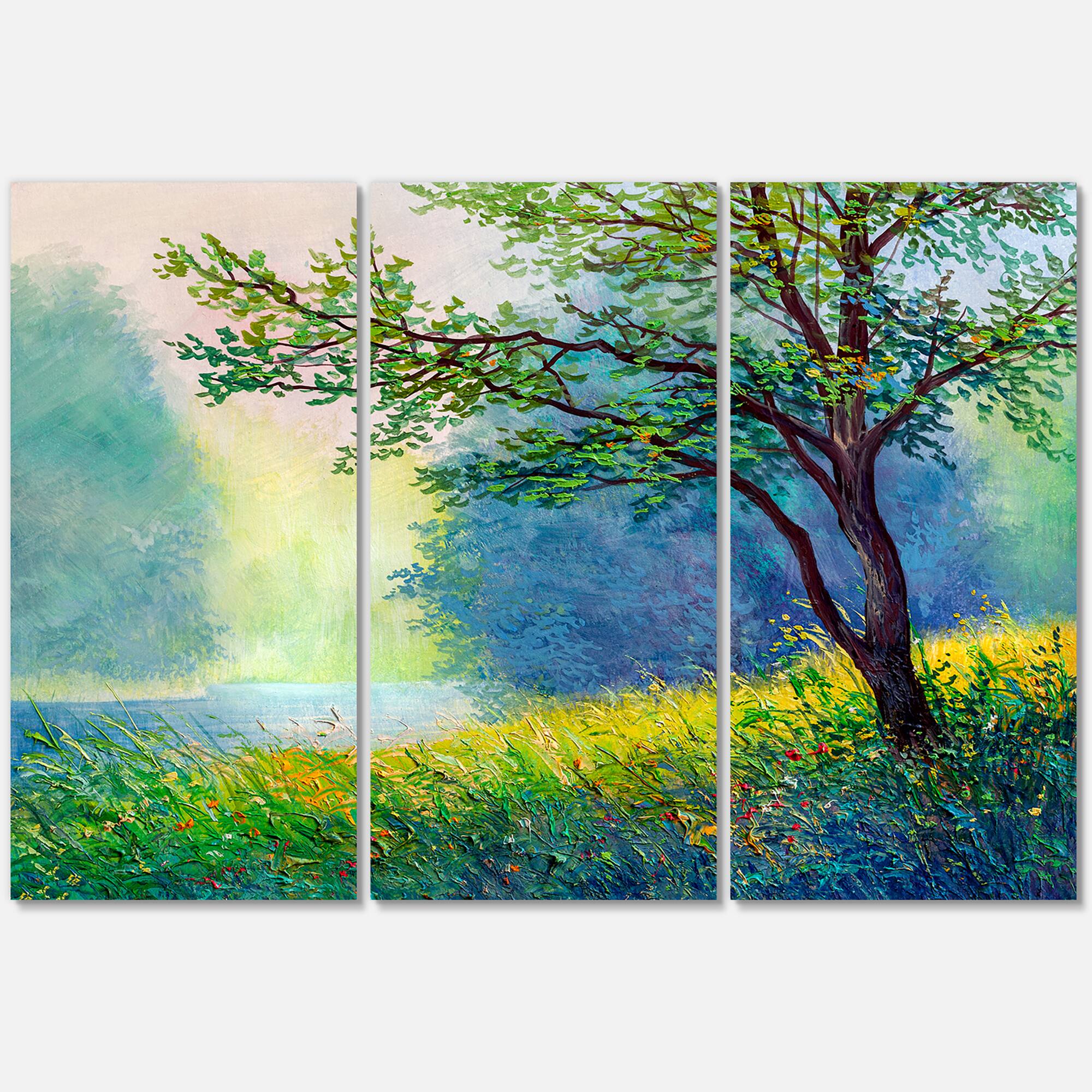 Designart - Summer Forest With River and Waterfall